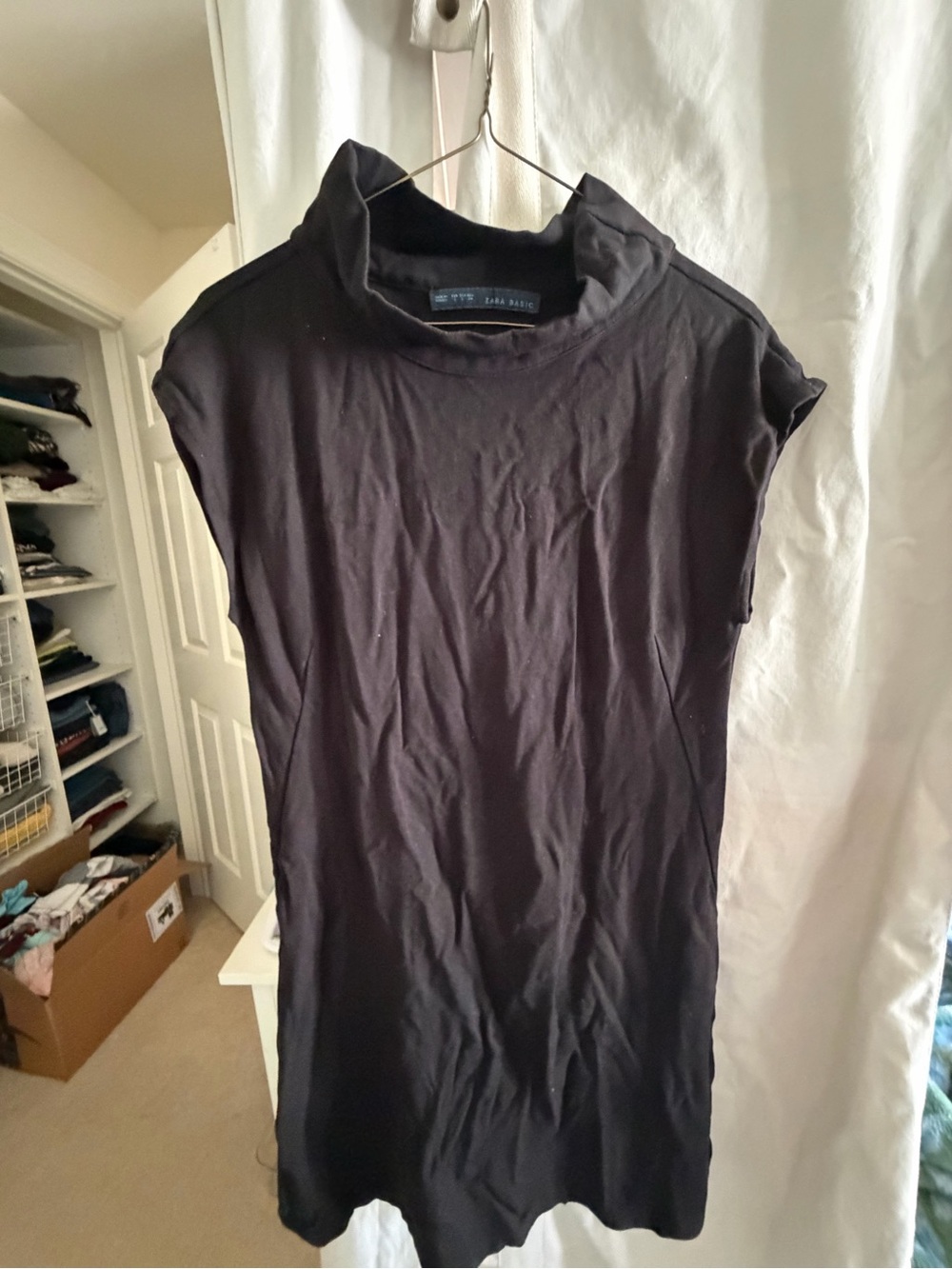 Zara Black Cap-Sleeve Funnel Neck Top